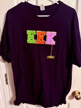 2 Bundle Teacher Black 'EEK' Graphic Tee Neon Letters and Pumpkin TEACH Shirt